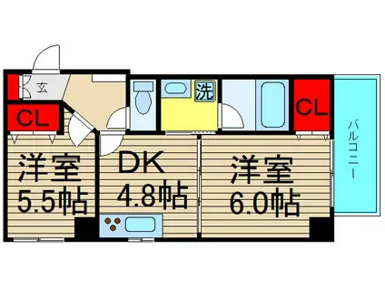 ゼウス難波キューブ(2DK/8階)の間取り写真