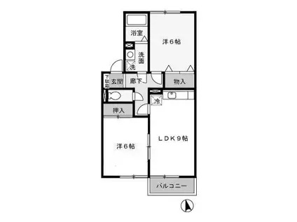 サンライズヒルB(2DK/2階)の間取り写真