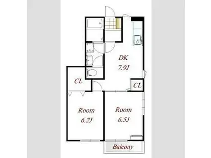 カーサカネジョウB(2DK/1階)の間取り写真