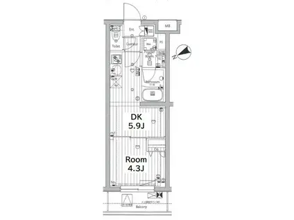 メイクス若松河田(1DK/3階)の間取り写真