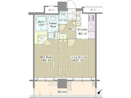 ユニゾンタワー(1LDK/21階)の間取り写真