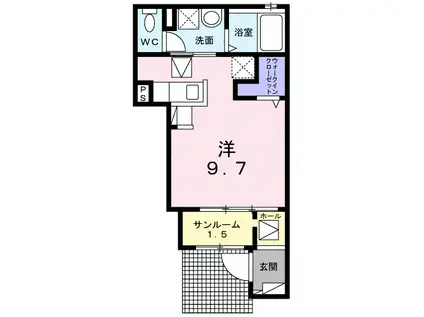 オパール・I(ワンルーム/1階)の間取り写真