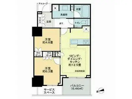 プラウドタワー芝浦(2LDK/5階)の間取り写真