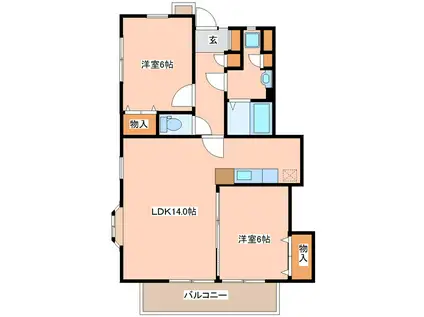 ソレアードT(2LDK/1階)の間取り写真