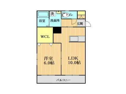 PATIO黒髪II(1LDK/1階)の間取り写真