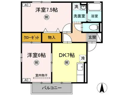 クレセントガーデンIII(2DK/1階)の間取り写真