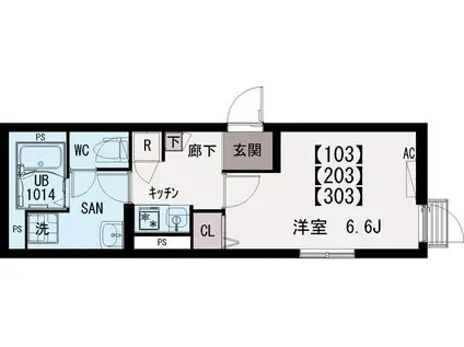 イクシオ六月(1K/3階)の間取り写真