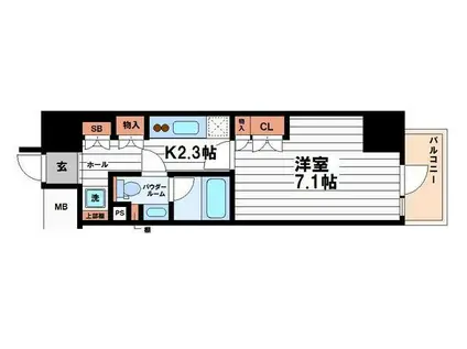 エスリードコート堺筋本町(1K/6階)の間取り写真