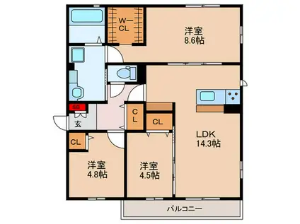 D-ROOM長尾元町(3LDK/2階)の間取り写真