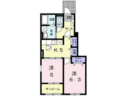 エスボナール(2K/1階)の間取り写真