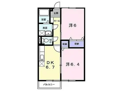 ラメール(2DK/2階)の間取り写真