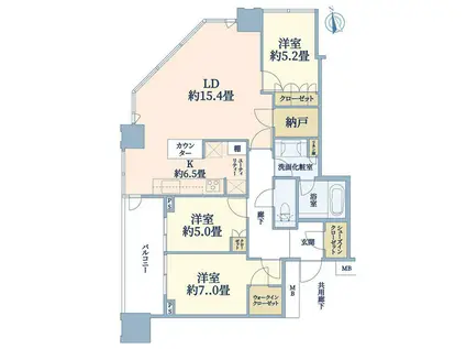 ナビューレ横浜タワーレジデンス(3LDK/34階)の間取り写真