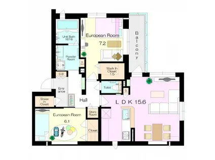 メゾンメリールゥ(2LDK/2階)の間取り写真