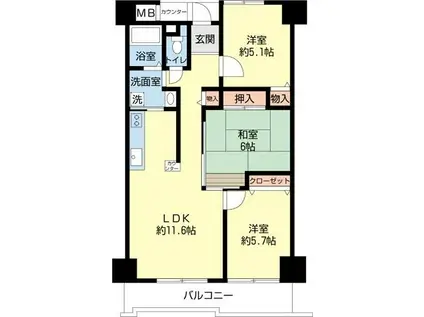 グランベール桃山台(3LDK/7階)の間取り写真