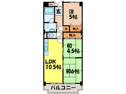 ロイヤル白鳥(3LDK/4階)の間取り写真
