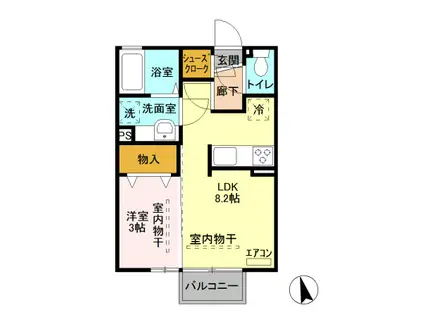 D-ROOM カーサラテ202(1LDK/2階)の間取り写真