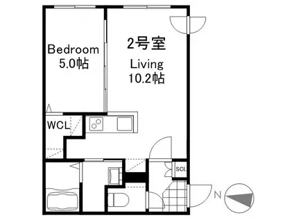 LIEN 元町(1LDK/2階)の間取り写真