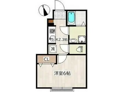 ホワイトローズI(1K/1階)の間取り写真