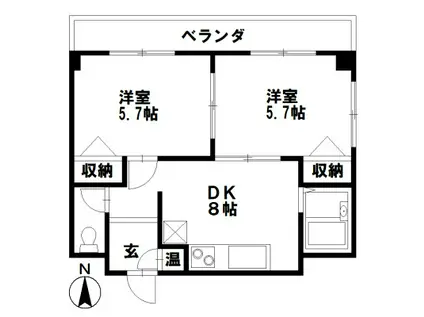 プルミィエ・シンワ(2DK/2階)の間取り写真