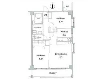 ソサエティ柿の木坂アネックス(2LDK/1階)の間取り写真