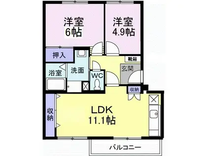グランクオーレ1(2LDK/3階)の間取り写真