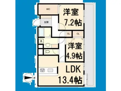 サムティレジデンス東山公園(2LDK/3階)の間取り写真