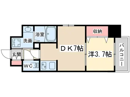 プライマル南森町パークビュー(1DK/7階)の間取り写真