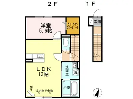 グランドスイート匠五番舘(1LDK/2階)の間取り写真