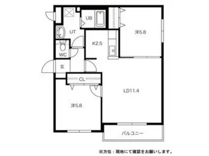 ラヴィリア南郷(2LDK/2階)の間取り写真