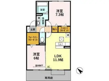 カサベルテ岩田(2LDK/1階)の間取り写真