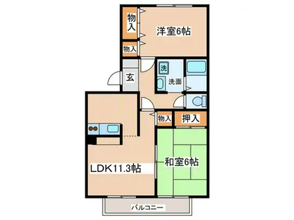 フレマリール桜ヶ丘B(2LDK/1階)の間取り写真