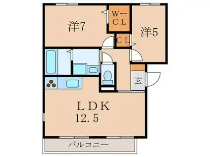 クレールメゾン中田B(2LDK/3階)の間取り写真
