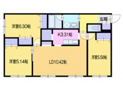 富万ヒラオカテラス(3LDK/1階)の間取り写真