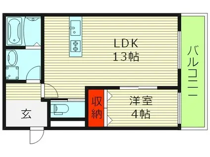 ボヌール蒲生(1LDK/3階)の間取り写真