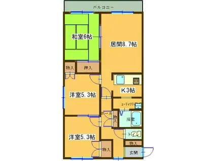 ドミール幸III(3LDK/3階)の間取り写真