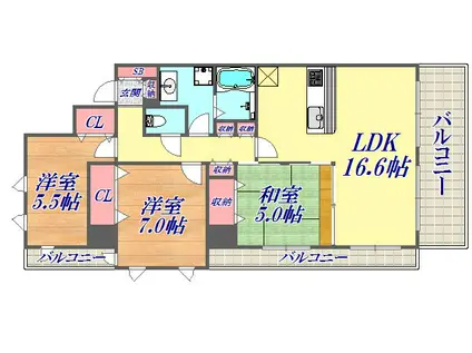 アーバネックス三宮磯辺通(3LDK/2階)の間取り写真