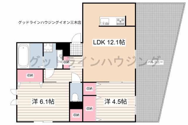 HIGHLAND(2LDK/1階)の間取り写真
