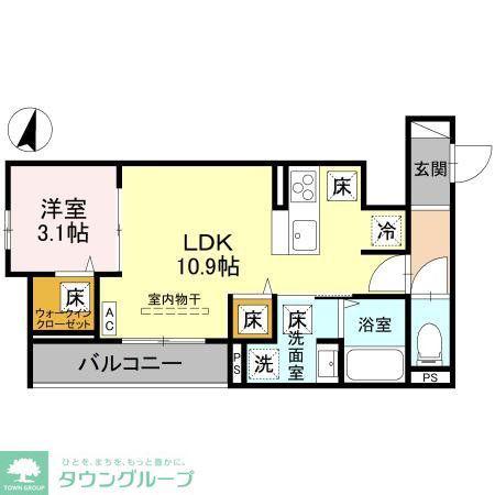 NOBLE VILLA鹿手袋 B(1LDK/3階)の間取り写真