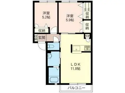 GIRASOLE-OVEST(2LDK/2階)の間取り写真