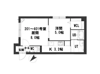 グランメール 本郷通7A(1LDK/2階)の間取り写真