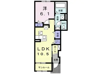 アジュール シュッサイII(1LDK/1階)の間取り写真