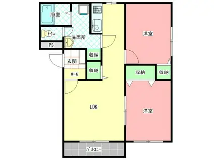 ロイヤルシティ S2(2LDK/1階)の間取り写真