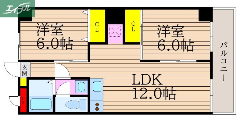 ハイライズ遠藤(2LDK/3階)の間取り写真