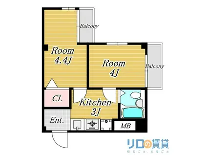 クルーム新大阪2番館(2K/7階)の間取り写真