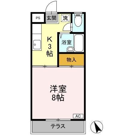 マルマツハイツ B棟(1K/1階)の間取り写真