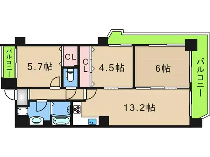 クリア・クレセント住之江(3LDK/6階)の間取り写真