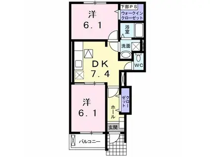 エスペランサ(2DK/1階)の間取り写真