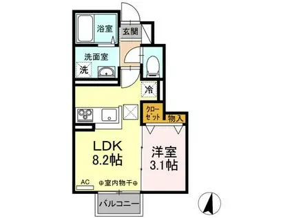 THE海津(1LDK/1階)の間取り写真