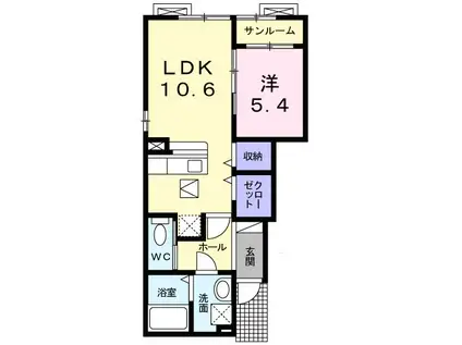 コンコード(1LDK/1階)の間取り写真