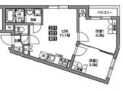 ジェムストーン目黒南(2LDK/4階)の間取り写真